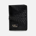 Black leather wallet with woven detail and EcoNock branded patch on front