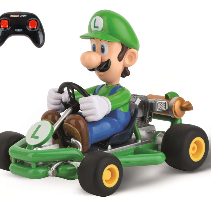 Carrera 200984P RC Official Licensed Mario Kart Pipe Kart Luigi1:18 Scale 2.4 Ghz Remote Radio Control Car with Rechargeable LiFePO4 Battery - Kids Toys Boys/Girls