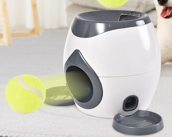 Interactive Dog Tennis Ball Launcher & Treat Dispenser – Automatic Fetch & Puzzle Toy