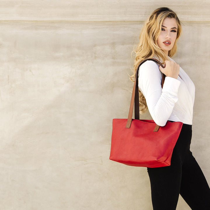 Short and Sweet Genuine Leather Tote Bag