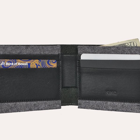 American Horween Leather & Wool Felt Dual Textured Wallet with 6 Card Slots