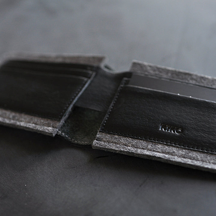 American Horween Leather & Wool Felt Dual Textured Wallet with 6 Card Slots