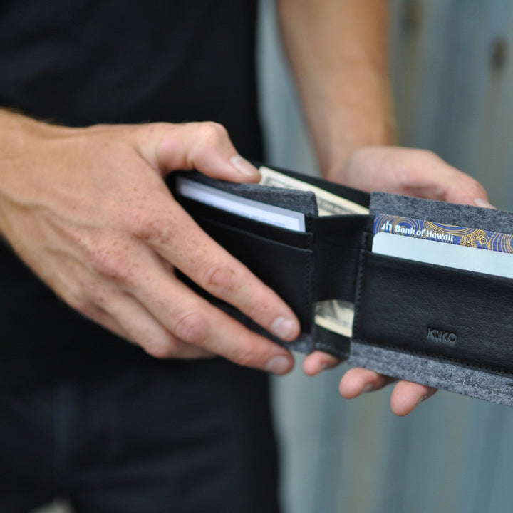 American Horween Leather & Wool Felt Dual Textured Wallet with 6 Card Slots