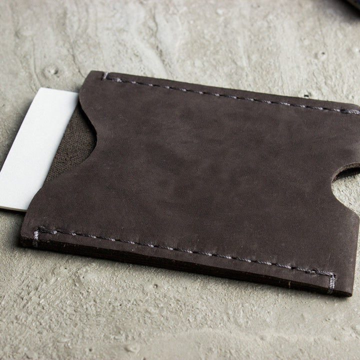 Handcrafted Cowhide Leather Double-Sided Card Case with Thumbhole