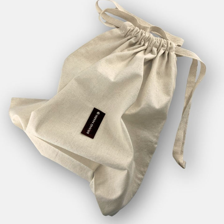 Medium Cotton Drawstring Pouch with leather