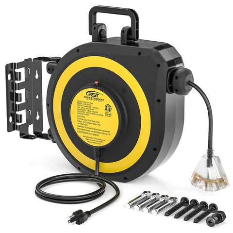 CRST 50ft Retractable Extension Cord Reel, 3 Outlets, ETL Listed