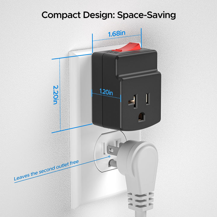 ETL Listed 15 to 20 Amp Adapter Plug with Built-In 15A Circuit Breaker | NEMA 5-15P to 5-20R