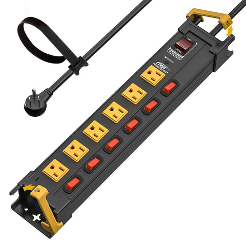 6-Outlet Metal Power Strip with Individual & Master Switches