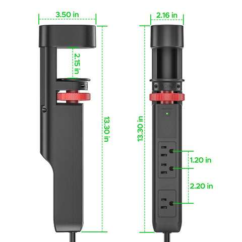 CRST Desk Clamp Power Strip, 3 Outlets, 3 USB Ports, 20W USB-C PD, 1020J Surge Protection