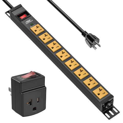 ETL Listed 20A Heavy-Duty 8-Outlet Metal Power Strip, Wall/Rack Mount