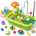 Play Sink with Running Water Kitchen Play Sink Toy with Electric Faucet Play Kitchen Accessories Floating Pool Toys & Fishing Game Kids Pretend Play-Dishwasher Play Set for Boys Girls Toddlers