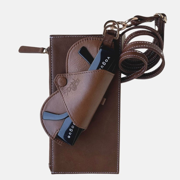 Timeless tan leather crossbody bag with upcycled belt strap, handcrafted in India