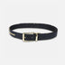 Black leather waistbelt with gold embroidery and gold buckle on white background