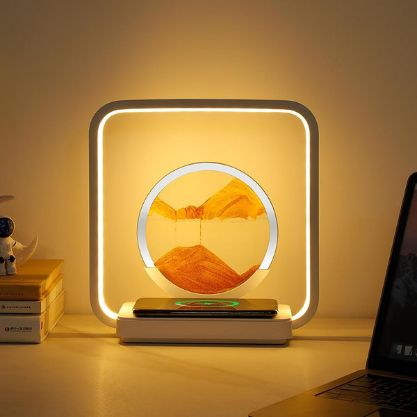 LED Quicksand Painting Night Lamp with Wireless Charger and USB