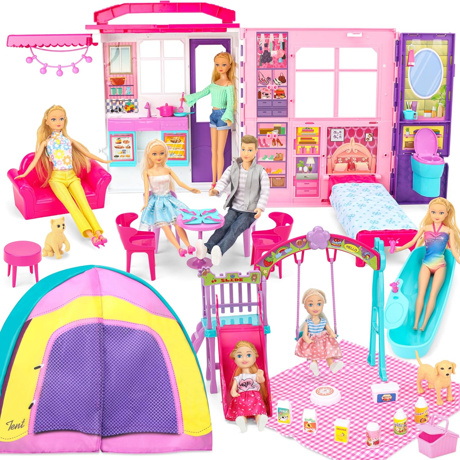 Portable Foldable Dollhouse Playset