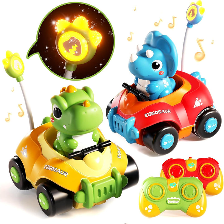 2-Pack Dinosaur RC Cars for Toddlers – LED Lights & Music