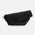 Black leather woven textured crossbody bag with gold-tone hardware on white background