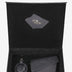 Black upcycled leather gift box with woven design wallet and round keychain by Econock