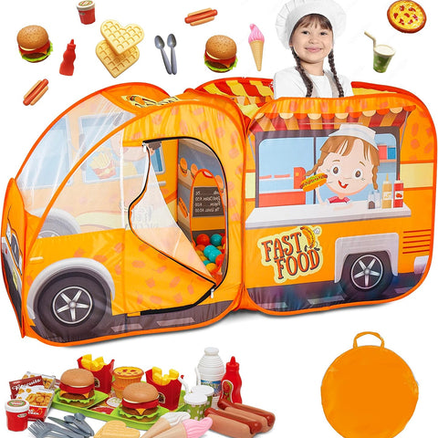 Kids Food Truck Play Tent with 54-Piece Food Set