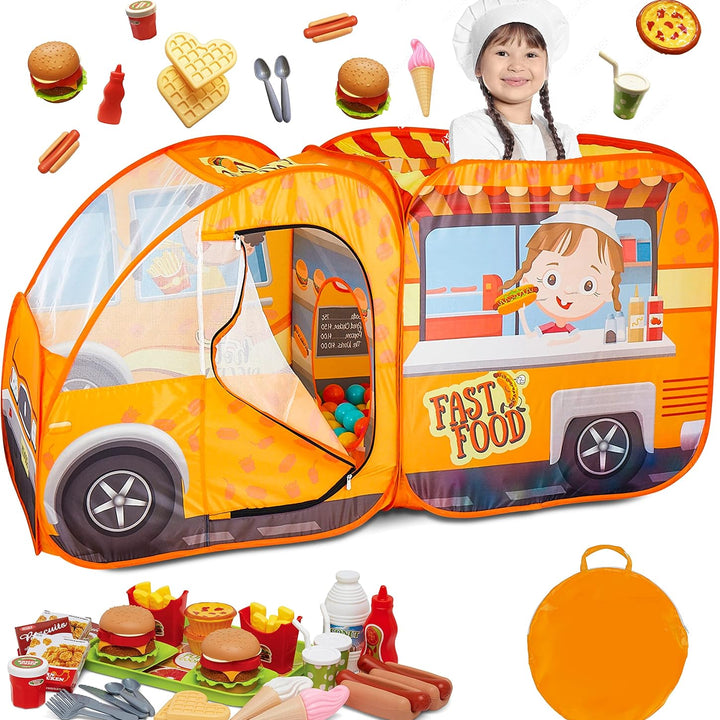 Kids Food Truck Play Tent with 54-Piece Food Set
