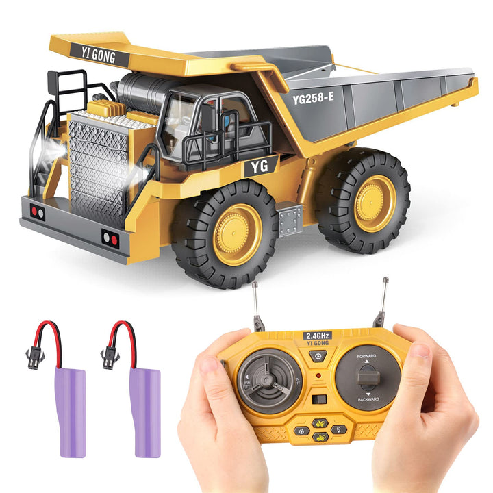 PREPOP RC Dump Truck Toy for Kids Remote Control Construction Toys Vehicle with Metal Bed and Light/Music Birthday Gifts Ideas for Boys Age 6 7 8 9 10 Year Old and up