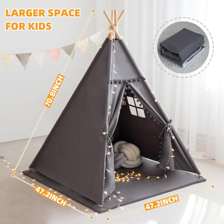 Kids Teepee Tent with Mat & Star Lights