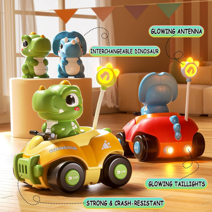 2-Pack Dinosaur RC Cars for Toddlers – LED Lights & Music