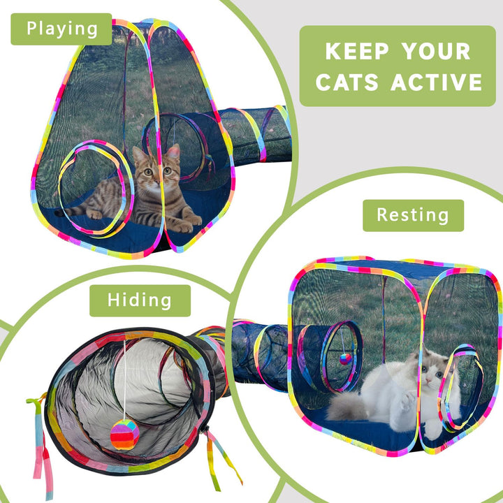 Outdoor Cat Enclosure with Tunnel & Play Cubes
