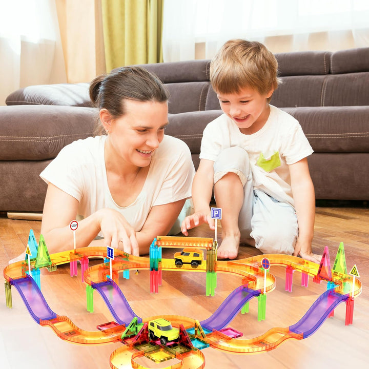 PicassoTiles 60-Piece Magnetic Race Car Track Set