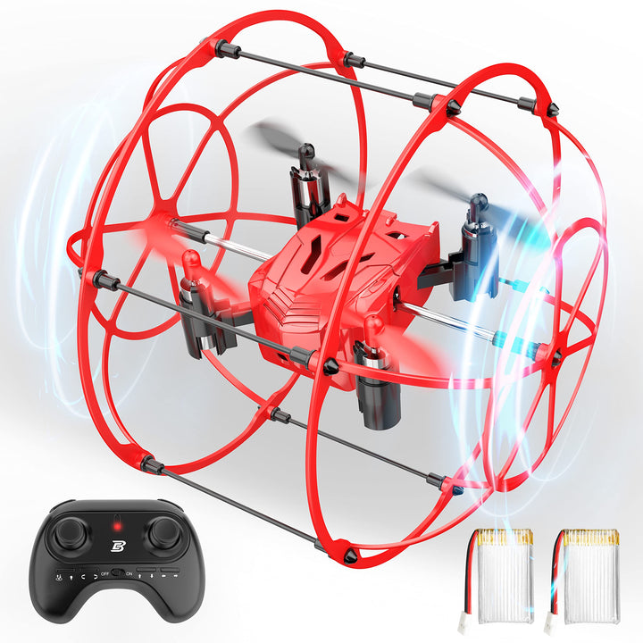 BEZGAR HQ053 Remote Control Drone for Kids - RC Mini Spherical Rolling Quadcopter Beginner 360 Degree Flip Christmas Birthday Gift Indoor Outdoor Toys for Boys Age 4 5 6 7 8-12 Red