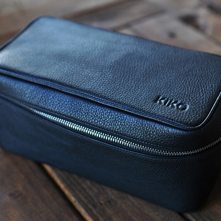Premium Leather Dopp Kit with Zipped Netted Storage & Carrying Handle