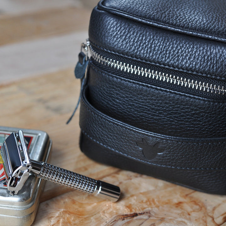 Premium Leather Dopp Kit with Zipped Netted Storage & Carrying Handle