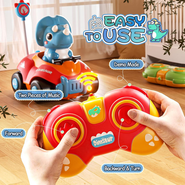 2-Pack Dinosaur RC Cars for Toddlers – LED Lights & Music