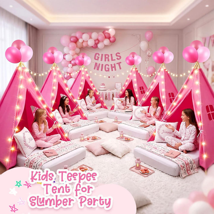 2-Piece Pink Kids Teepee Tent with Airbed & Star Lights