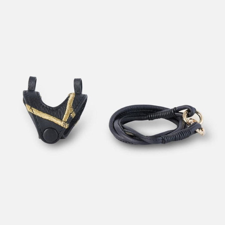 Designer Eyewear accessory Sunglass case holder Black Gold with lanyard 