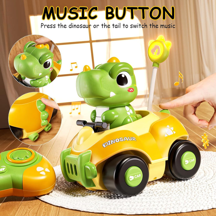 2-Pack Dinosaur RC Cars for Toddlers – LED Lights & Music