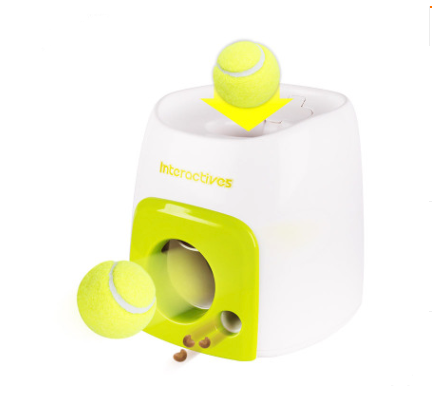 Interactive Dog Tennis Ball Launcher & Treat Dispenser – Automatic Fetch & Puzzle Toy