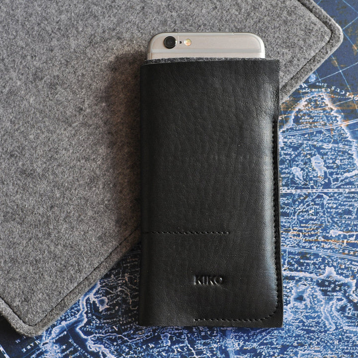 Handcrafted American Horween Leather & Wool Felt iPhone Wrap with Card & Cash Slots