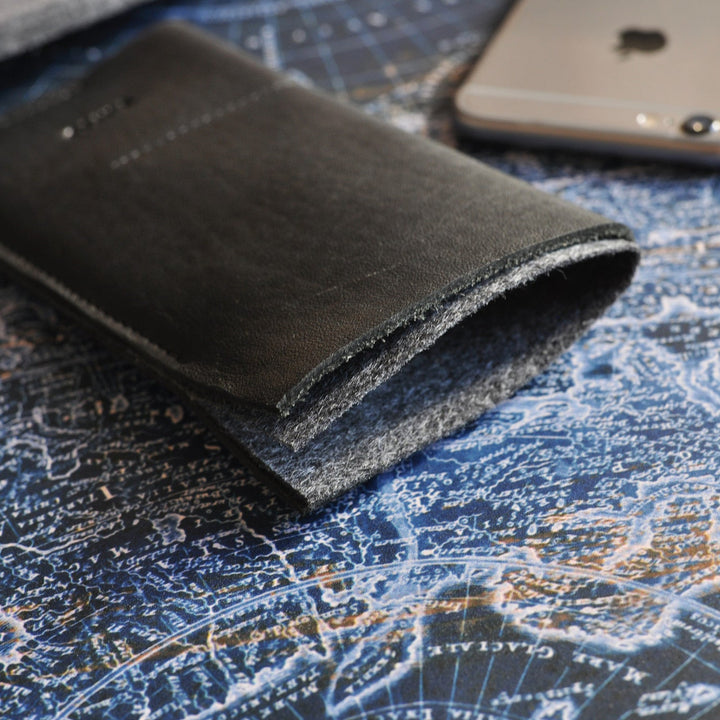 Handcrafted American Horween Leather & Wool Felt iPhone Wrap with Card & Cash Slots