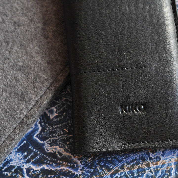Handcrafted American Horween Leather & Wool Felt iPhone Wrap with Card & Cash Slots