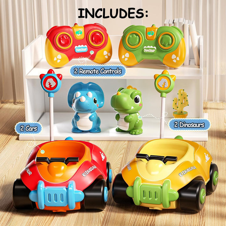 2-Pack Dinosaur RC Cars for Toddlers – LED Lights & Music