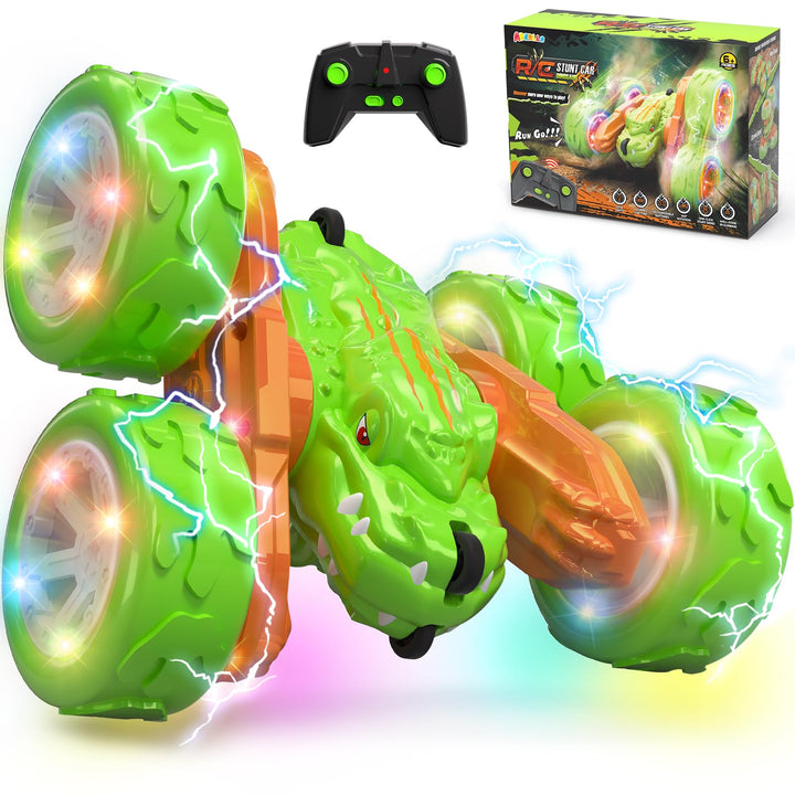 ABERLLS Remote Control Car Stunt RC Cars Toys for 3 4 5 6 7 8 9 Year Old Boys 4WD Off-Road Double Sided 2.4Ghz Indoor Outdoor 360° Flips Electric Toy Cars Birthday for Kids Age 8-12 Green