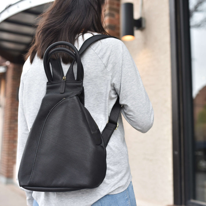 Convertible Leather Sling N Go Bag with Backpack & Shoulder Carrying Options