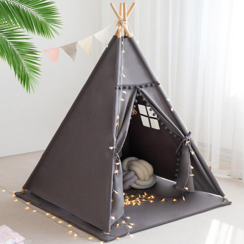 Kids Teepee Tent with Mat & Star Lights