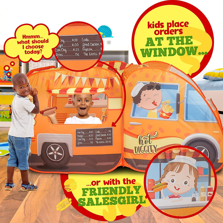 Kids Food Truck Play Tent with 54-Piece Food Set