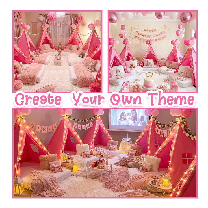 2-Piece Pink Kids Teepee Tent with Airbed & Star Lights