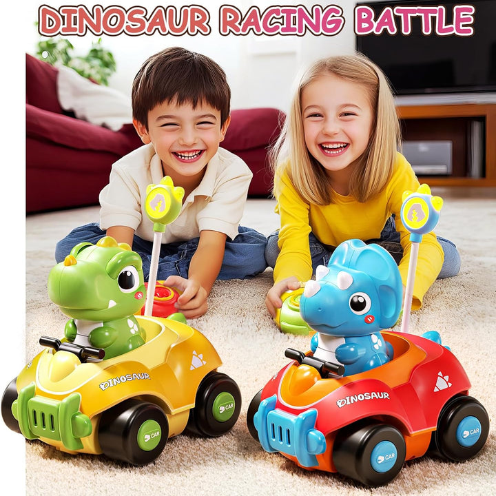 2-Pack Dinosaur RC Cars for Toddlers – LED Lights & Music