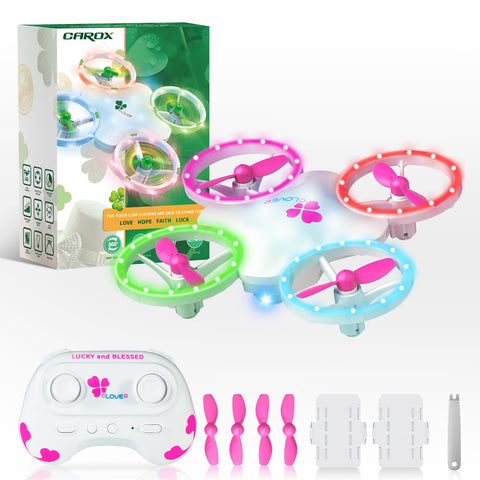 Mini Lucky Clover Drone for Kids and Adults Beginners RC Drone Quadcopter Outdoor & Indoor Toys with 6 Mode Colorful Led and 2 Batteries Best Gift for Birthday Christmas Saint Patrick Valentines Day（Pink）