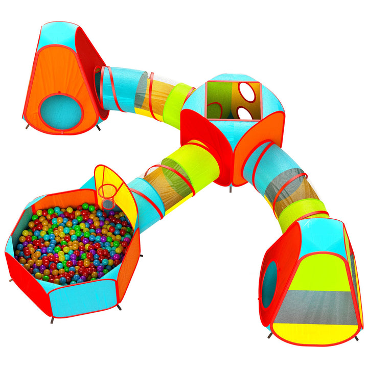 Playz 7pc Kids Play Tent with 1 Big Ball Pit for Babies 3 Play Tunnel for Toddlers and 3 Pop Up Tents Playhouse Bundle Best Birthday Gift for Boys & Girls Indoor & Outdoor Use Portable Play Center
