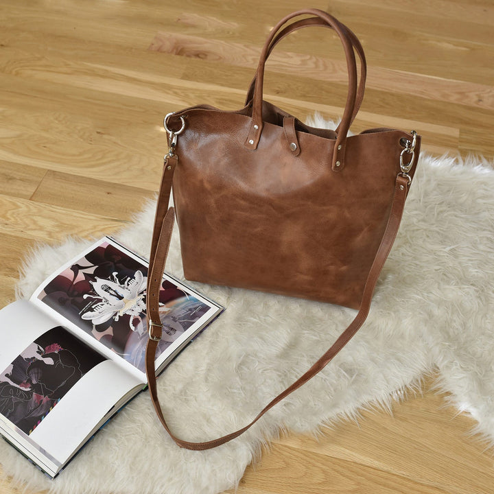 Paseo Genuine Leather Tote Bag in Warm Caramel